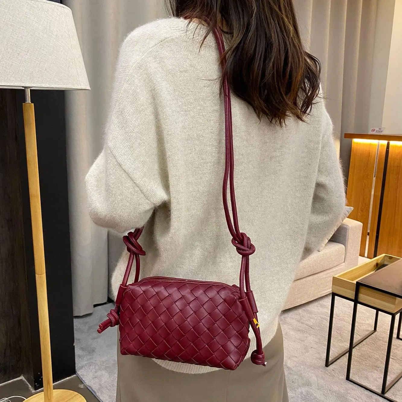 UPSONG Woven Crossbody Bags for WomenFashion Leather Lightweight Handbags Shoulder Bag Phone Purse Ladies Messenger Bag