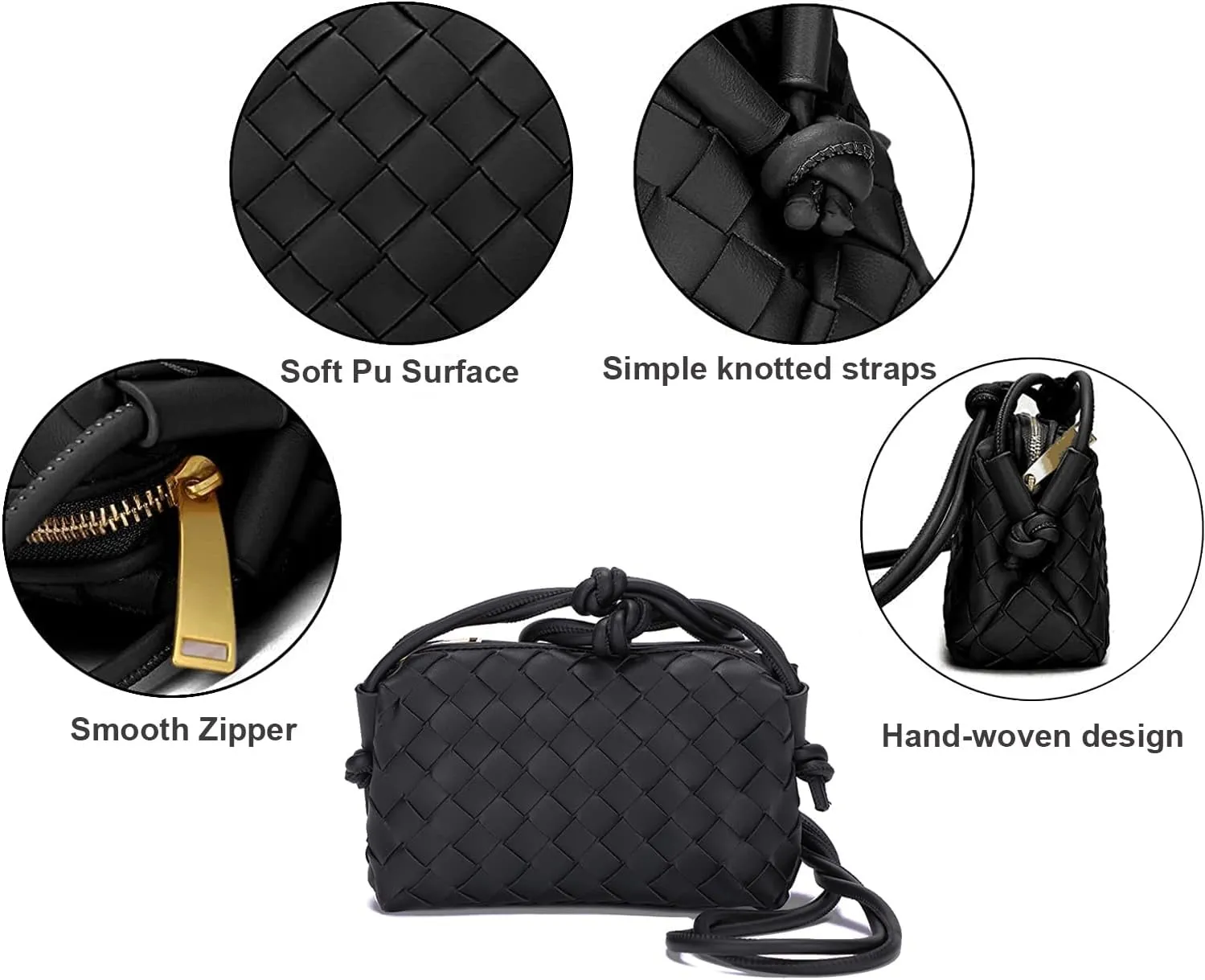 UPSONG Woven Crossbody Bags for WomenFashion Leather Lightweight Handbags Shoulder Bag Phone Purse Ladies Messenger Bag