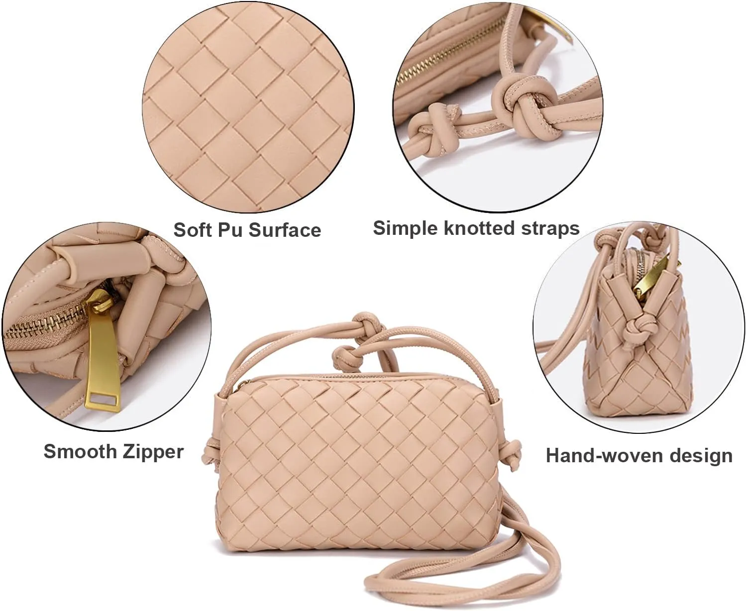 UPSONG Woven Crossbody Bags for WomenFashion Leather Lightweight Handbags Shoulder Bag Phone Purse Ladies Messenger Bag
