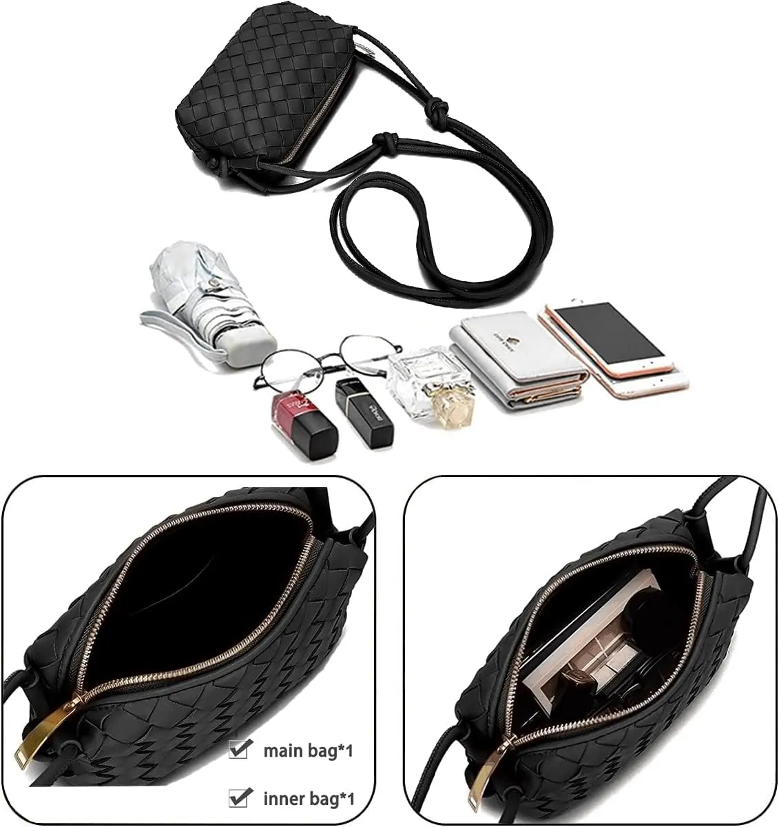 UPSONG Woven Crossbody Bags for WomenFashion Leather Lightweight Handbags Shoulder Bag Phone Purse Ladies Messenger Bag