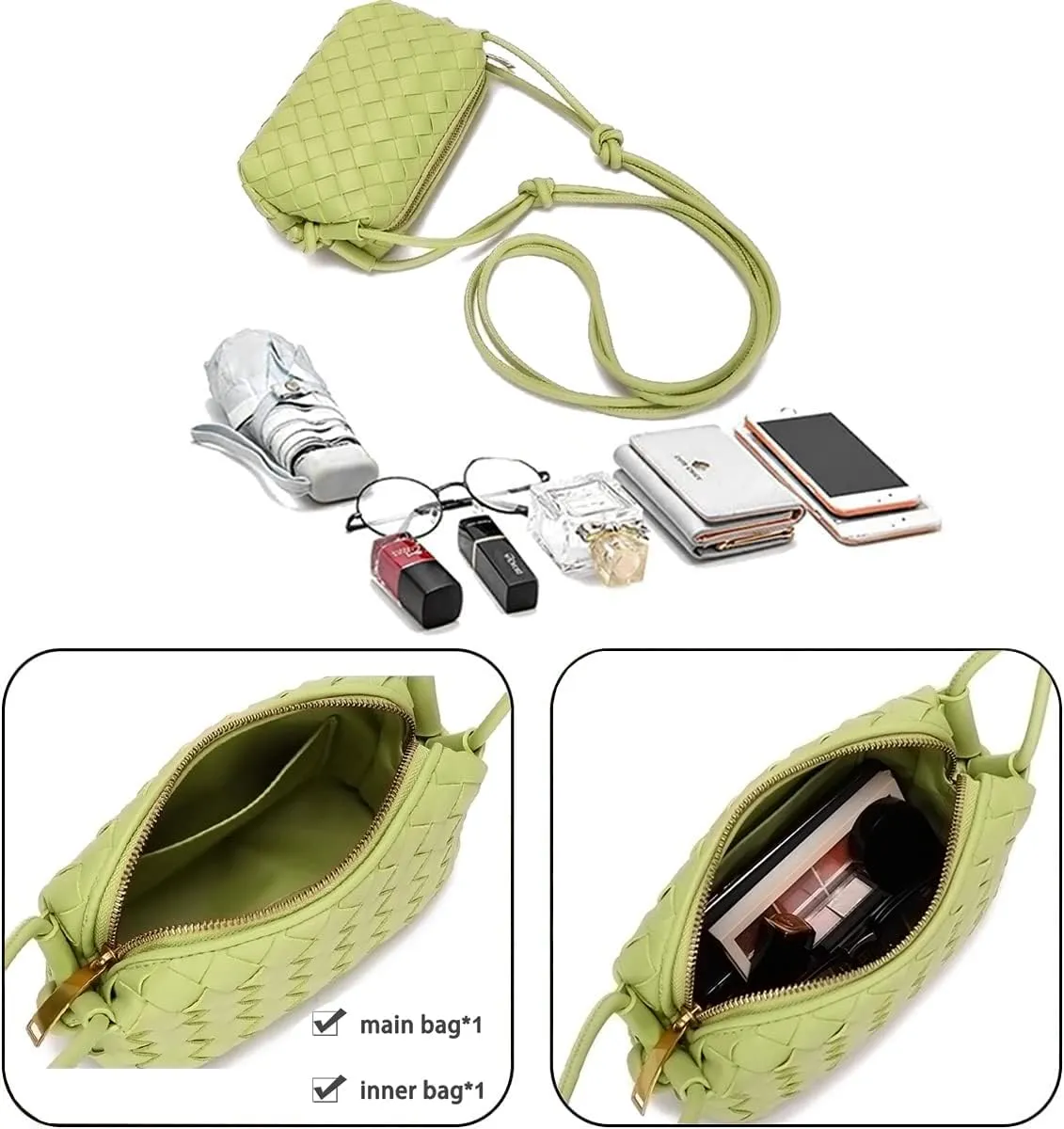 UPSONG Woven Crossbody Bags for WomenFashion Leather Lightweight Handbags Shoulder Bag Phone Purse Ladies Messenger Bag