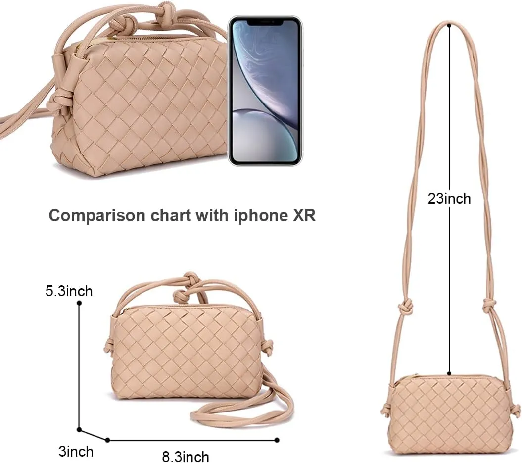 UPSONG Woven Crossbody Bags for WomenFashion Leather Lightweight Handbags Shoulder Bag Phone Purse Ladies Messenger Bag