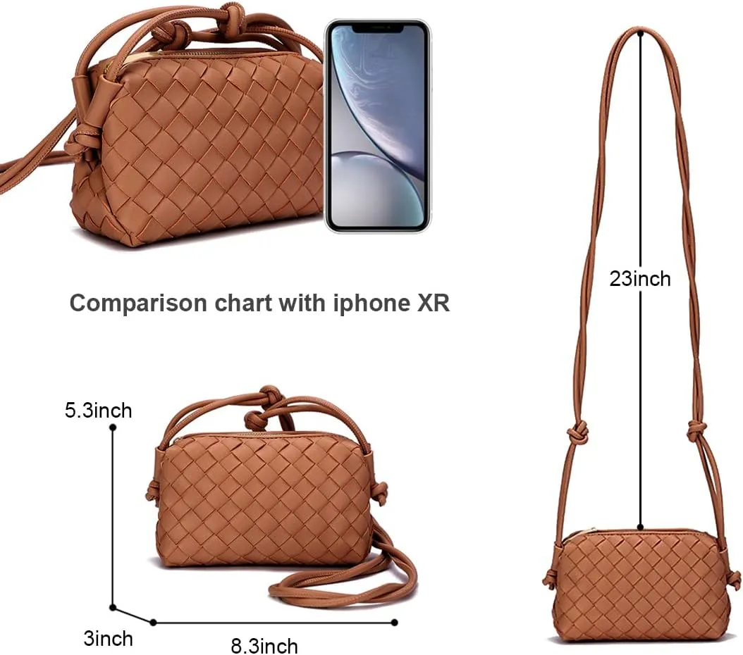 UPSONG Woven Crossbody Bags for WomenFashion Leather Lightweight Handbags Shoulder Bag Phone Purse Ladies Messenger Bag