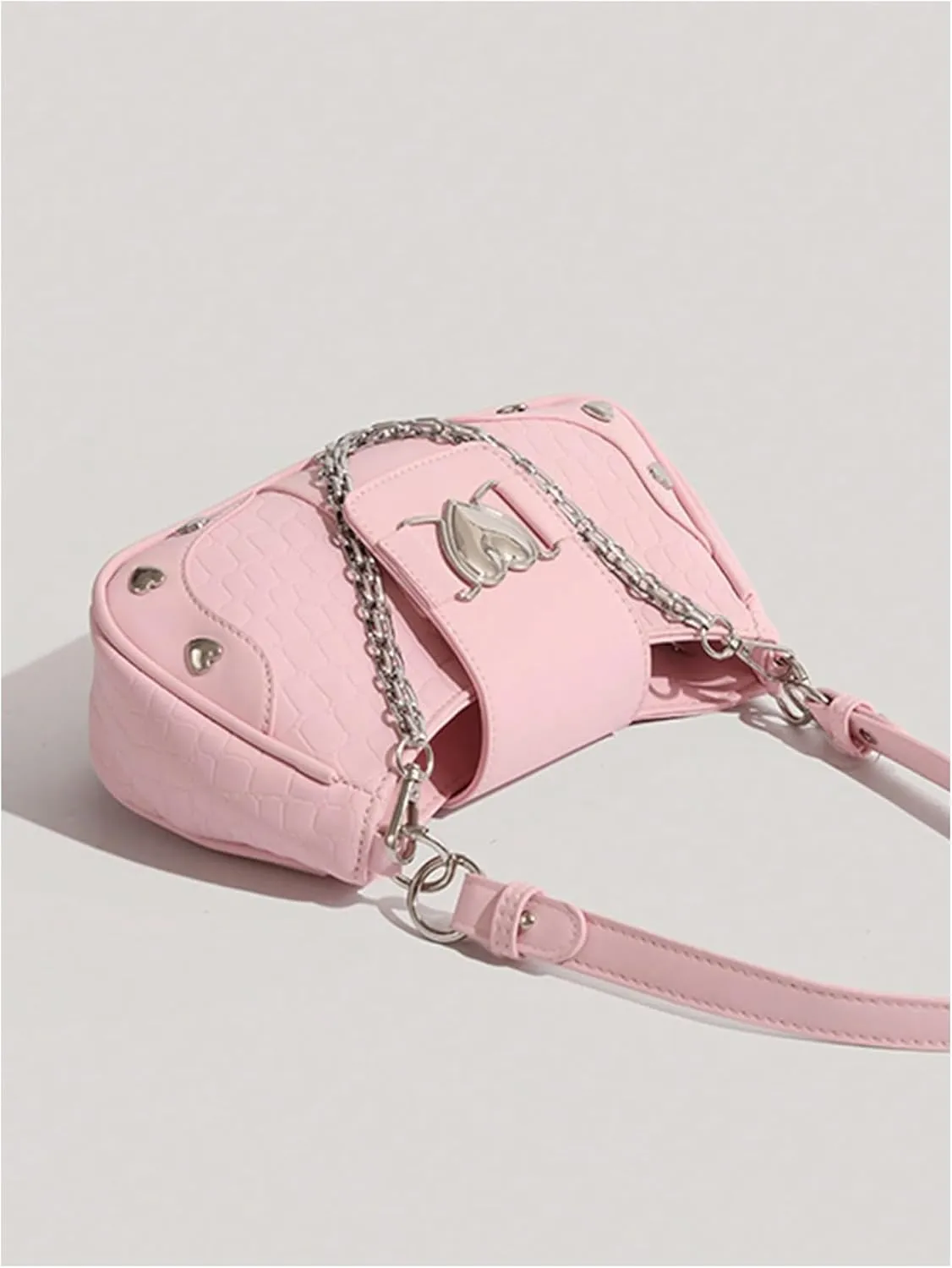 Verdusa Women's Y2k Studded PU Leather Hobo Handbag Mini Shoulder Bags Clutch Purse