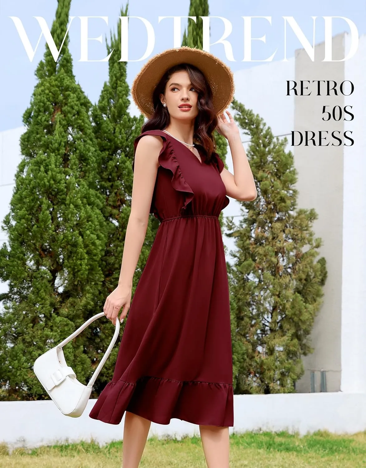 Wedtrend Women's Cocktail Dresses Ruffle Sleeve Vinatge 1940s Dresses Wedding Guest Dress Tiered Boho Dress
