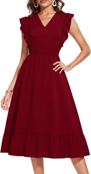 Wedtrend Women's Cocktail Dresses Ruffle Sleeve Vinatge 1940s Dresses Wedding Guest Dress Tiered Boho Dress