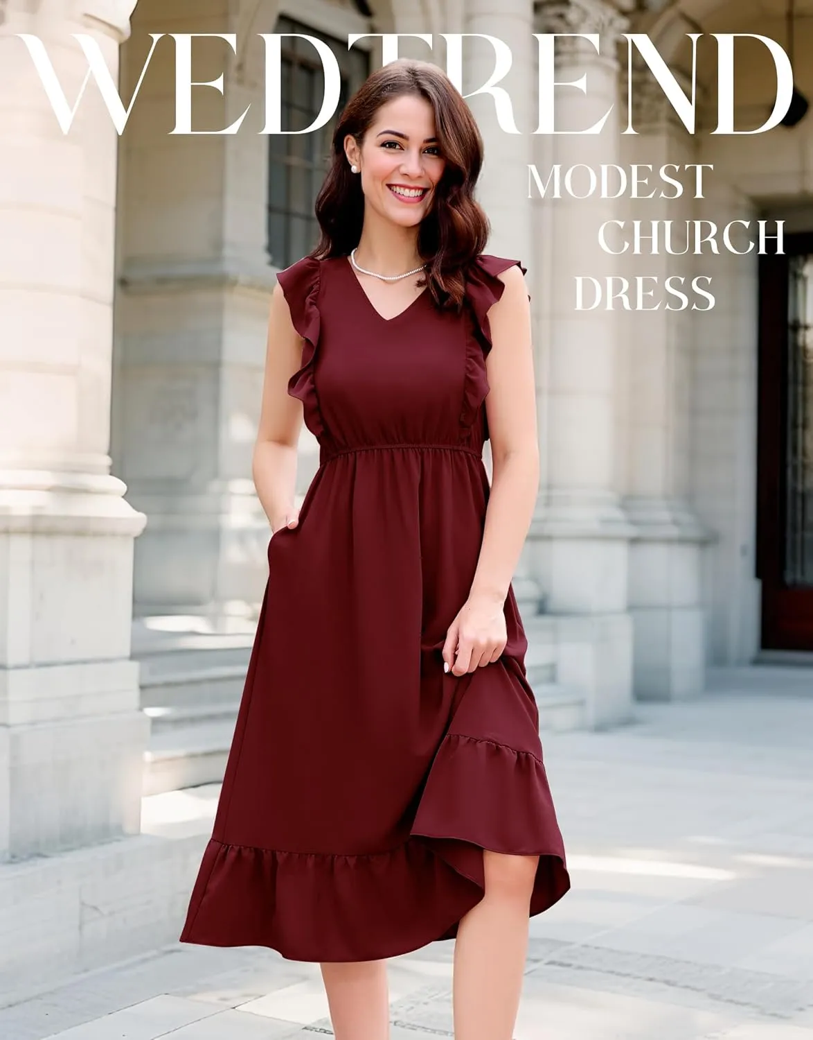Wedtrend Women's Cocktail Dresses Ruffle Sleeve Vinatge 1940s Dresses Wedding Guest Dress Tiered Boho Dress