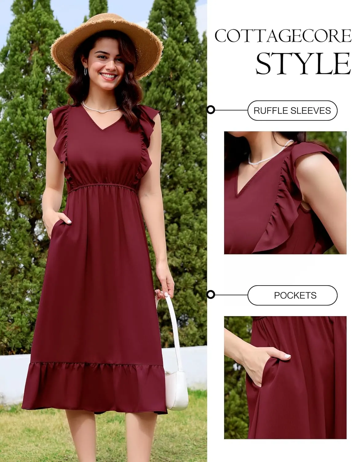 Wedtrend Women's Cocktail Dresses Ruffle Sleeve Vinatge 1940s Dresses Wedding Guest Dress Tiered Boho Dress