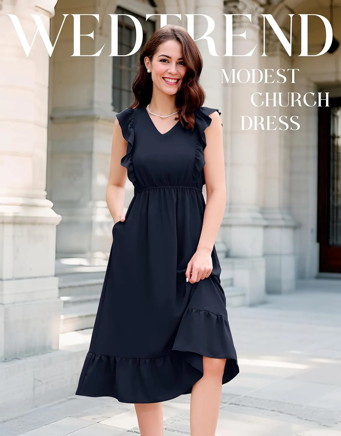 Wedtrend Women's Cocktail Dresses Ruffle Sleeve Vinatge 1940s Dresses Wedding Guest Dress Tiered Boho Dress