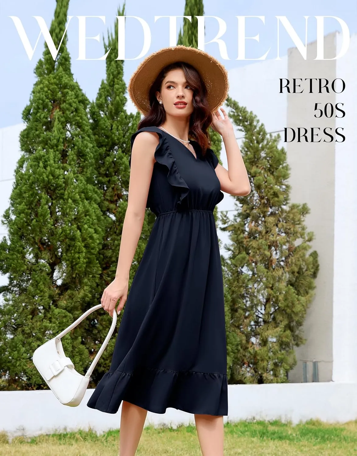 Wedtrend Women's Cocktail Dresses Ruffle Sleeve Vinatge 1940s Dresses Wedding Guest Dress Tiered Boho Dress