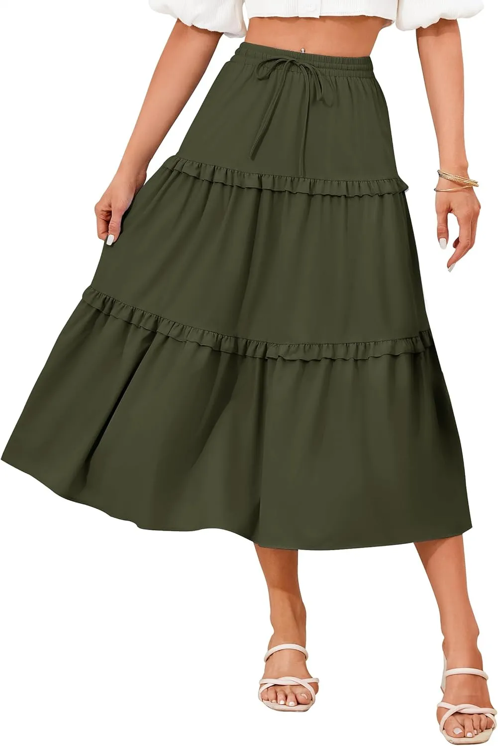 Wedtrend Women's Maxi Skirt for Women Flowy Long Boho Skirts with PocketsWTSK002ArmyGreenM