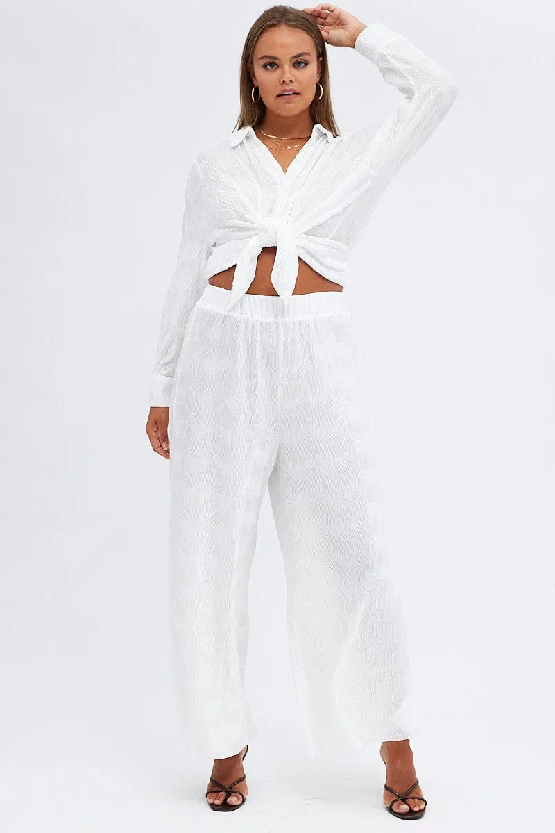 White Relaxed Shirts Long Sleeve Plisse