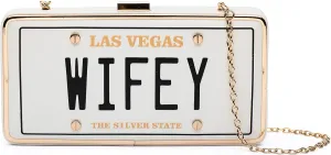 Wifey Clutch Purse for Bachelorette Party  Bridal Shower Gift for Bride, Fiance, Wife, Girl Friend, Womens Evening Bag with Gold Chain Strap