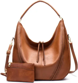 Women Fashion Synthetic Leather Handbags Tote Bag Large Shoulder Bags Top Handle Satchel Purse Set 2pcs