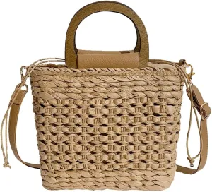 Women Straw Handbag Beach Bag Woven Rattan Crossbody Bags Handmade Leather Straps Satchel Clutch Purse Summer Vacation