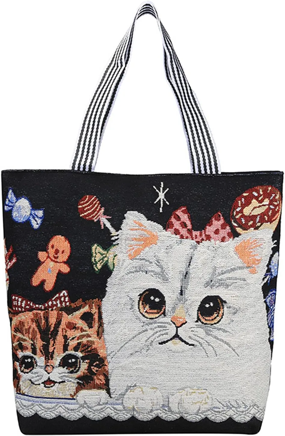 Women's Canvas Cat Print Shoulder Bag - Cat Graphic Hobo Crossbody Handbag