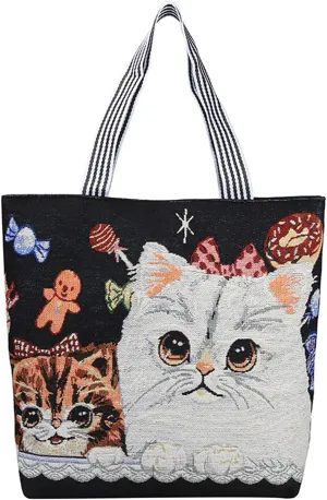 Women's Canvas Cat Print Shoulder Bag - Cat Graphic Hobo Crossbody Handbag