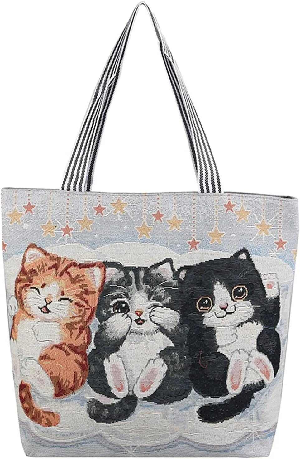 Women's Canvas Cat Print Shoulder Bag - Cat Graphic Hobo Crossbody Handbag