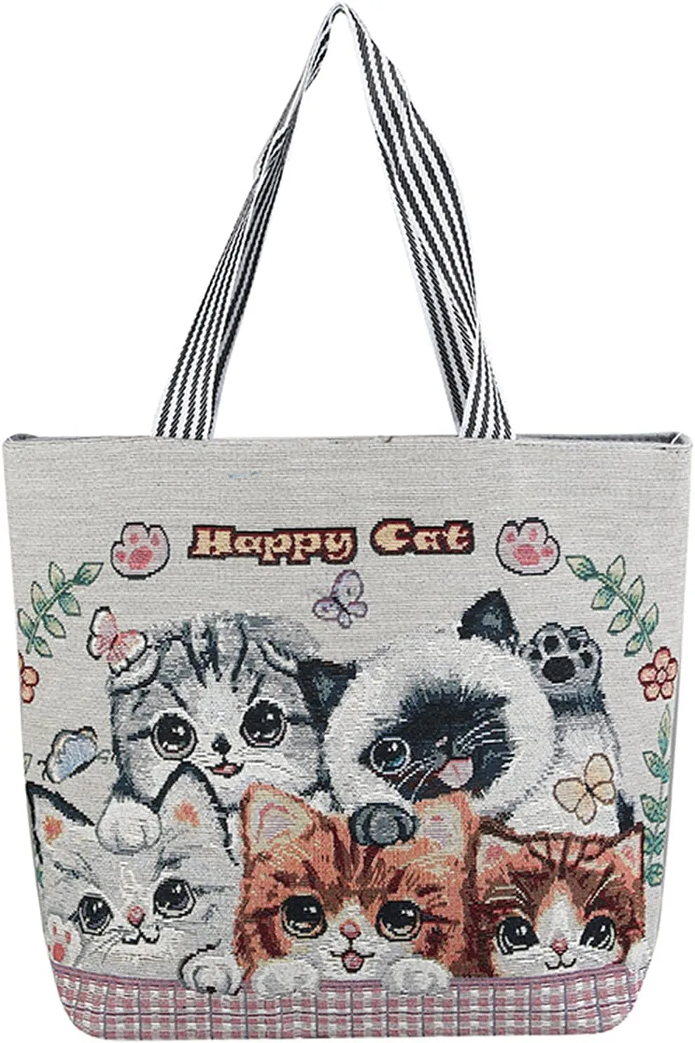 Women's Canvas Cat Print Shoulder Bag - Cat Graphic Hobo Crossbody Handbag