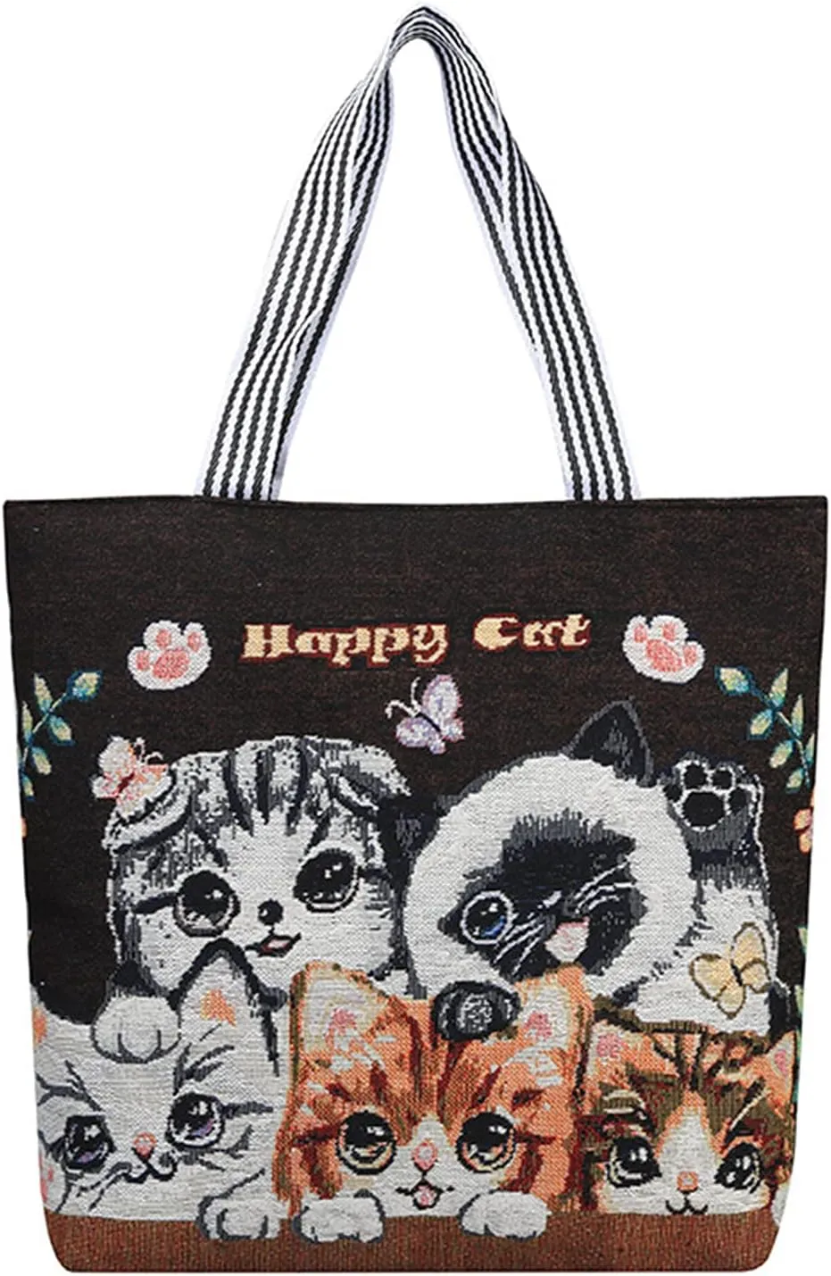 Women's Canvas Cat Print Shoulder Bag - Cat Graphic Hobo Crossbody Handbag