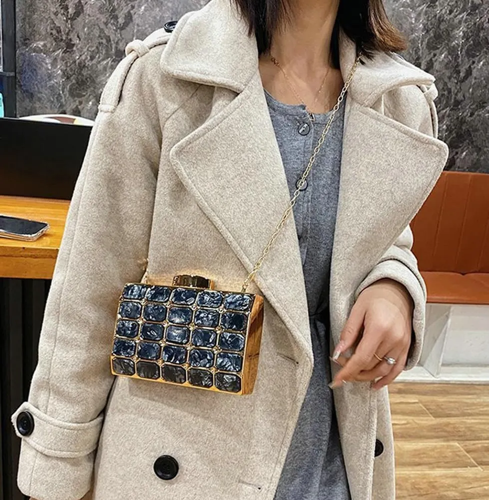 Womens Chic Evening Clutch Bag Acrylic Shoulder Purse Mini Totes Handbag Satchel with Chain Dinner Party Wedding