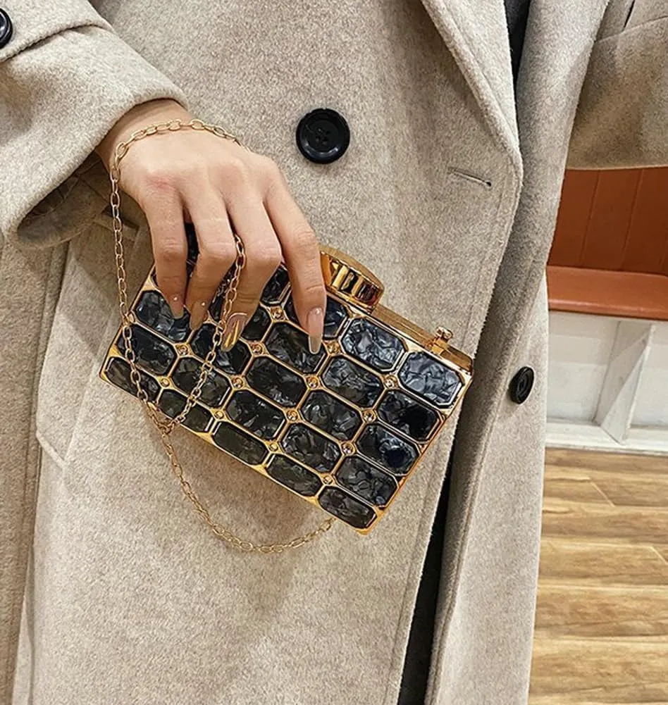 Womens Chic Evening Clutch Bag Acrylic Shoulder Purse Mini Totes Handbag Satchel with Chain Dinner Party Wedding