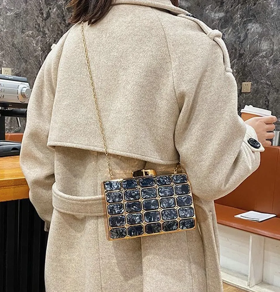 Womens Chic Evening Clutch Bag Acrylic Shoulder Purse Mini Totes Handbag Satchel with Chain Dinner Party Wedding