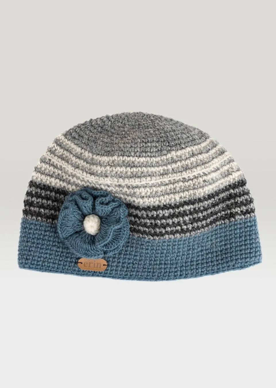 Women's Crochet Flower Cap | Denim Grey