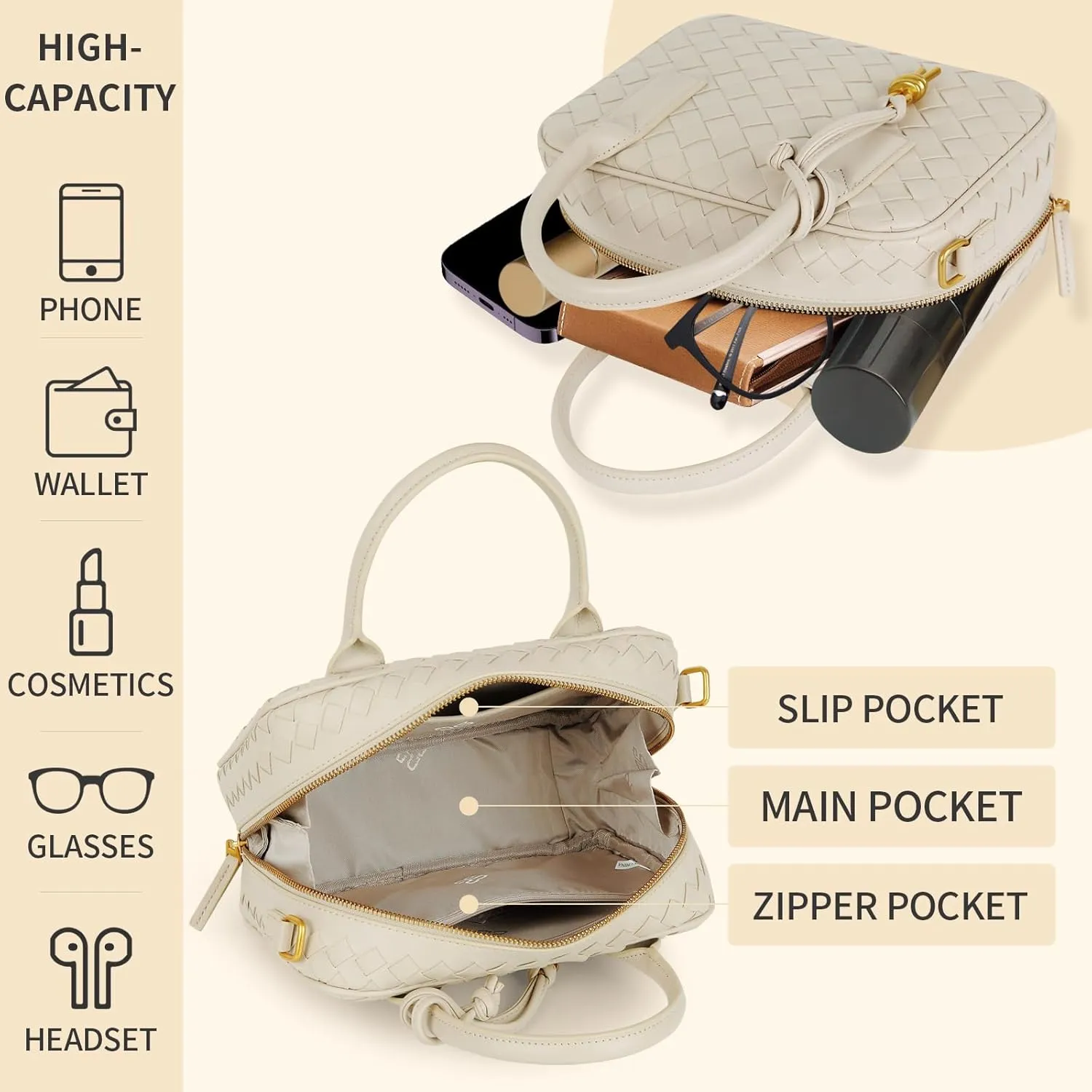 Women's Handmade Woven Top-handle Bag Fashion Leather Shoulder Handbag Crossbody Purse Woven Purse for Women