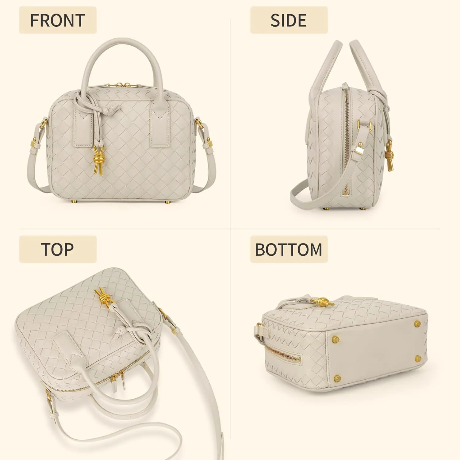 Women's Handmade Woven Top-handle Bag Fashion Leather Shoulder Handbag Crossbody Purse Woven Purse for Women
