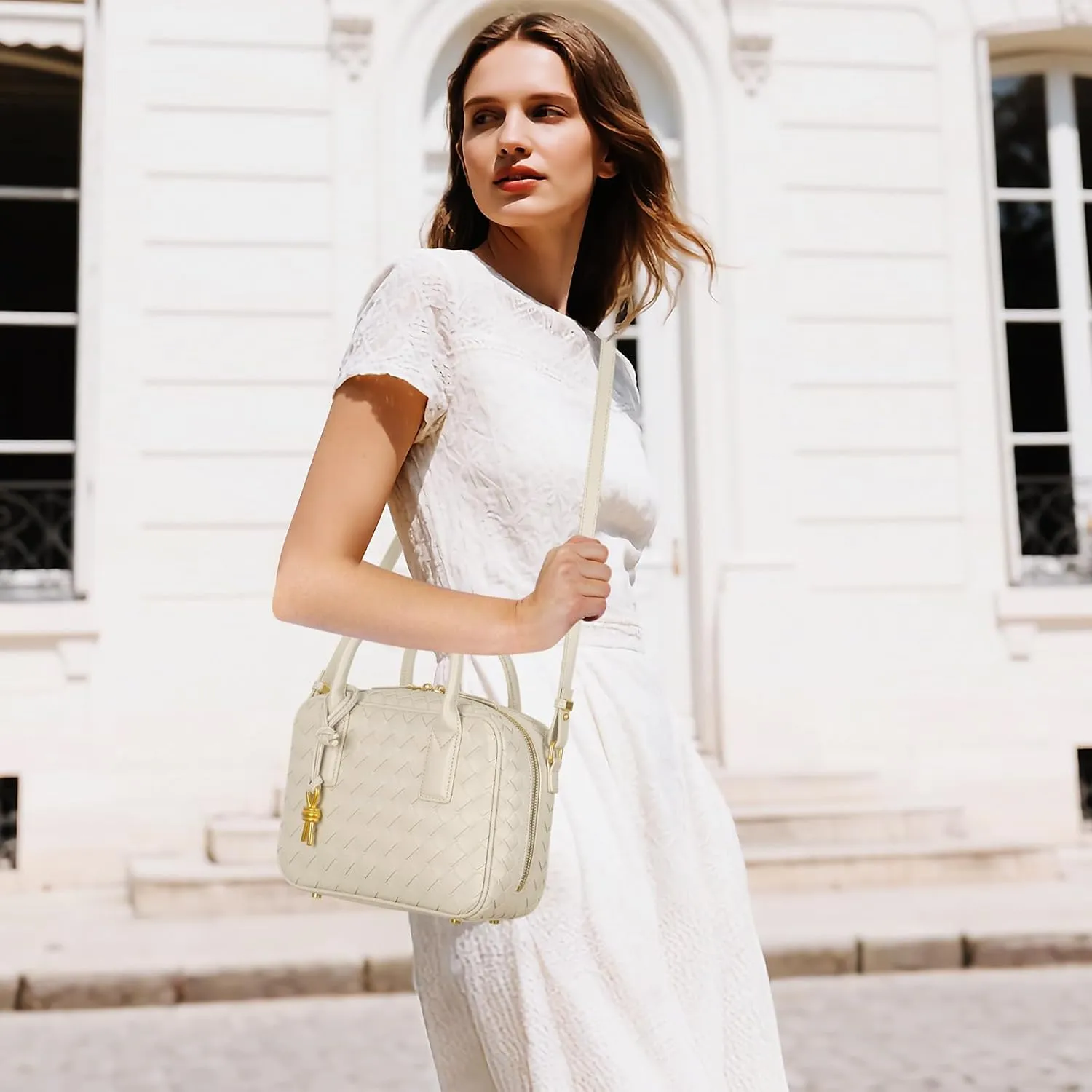 Women's Handmade Woven Top-handle Bag Fashion Leather Shoulder Handbag Crossbody Purse Woven Purse for Women