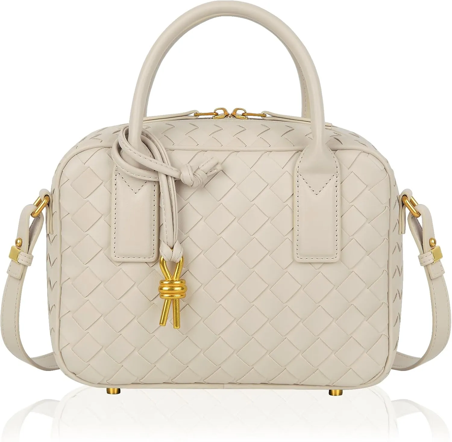 Women's Handmade Woven Top-handle Bag Fashion Leather Shoulder Handbag Crossbody Purse Woven Purse for Women