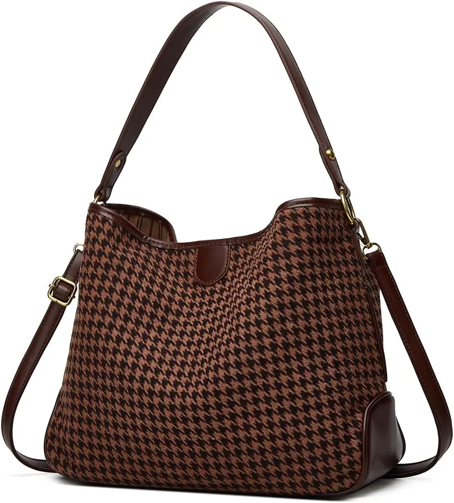 Women's Knitted Shoulder Crossbody Bag Fashion Checkered Handbag Large Totes Casual Work Top Handle Purse