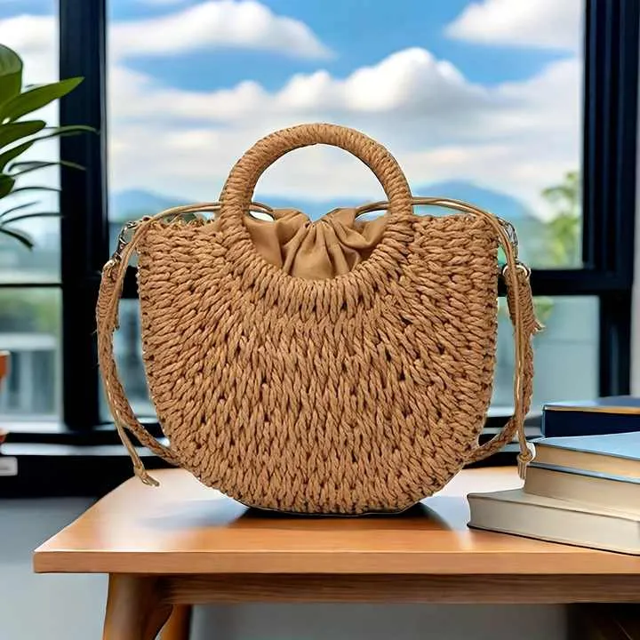 Women's Straw Woven Crossbody Bag,-حقيبة كروس بودي