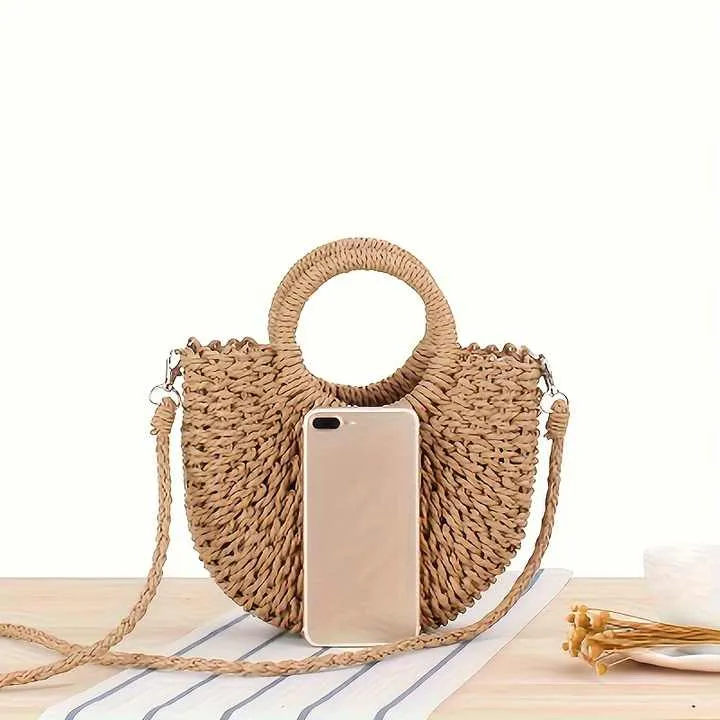 Women's Straw Woven Crossbody Bag,-حقيبة كروس بودي
