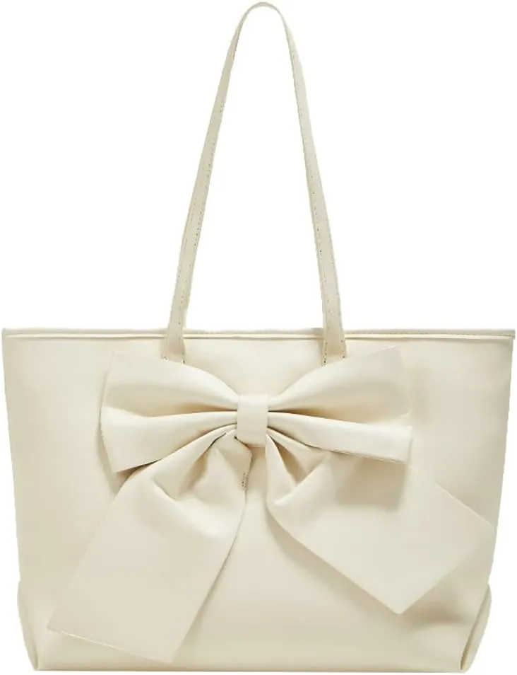 Women's Vegan Leather Shoulder Bag Large Tote Purse Cute Bow Handbags Trendy Working Top Handle Satchel