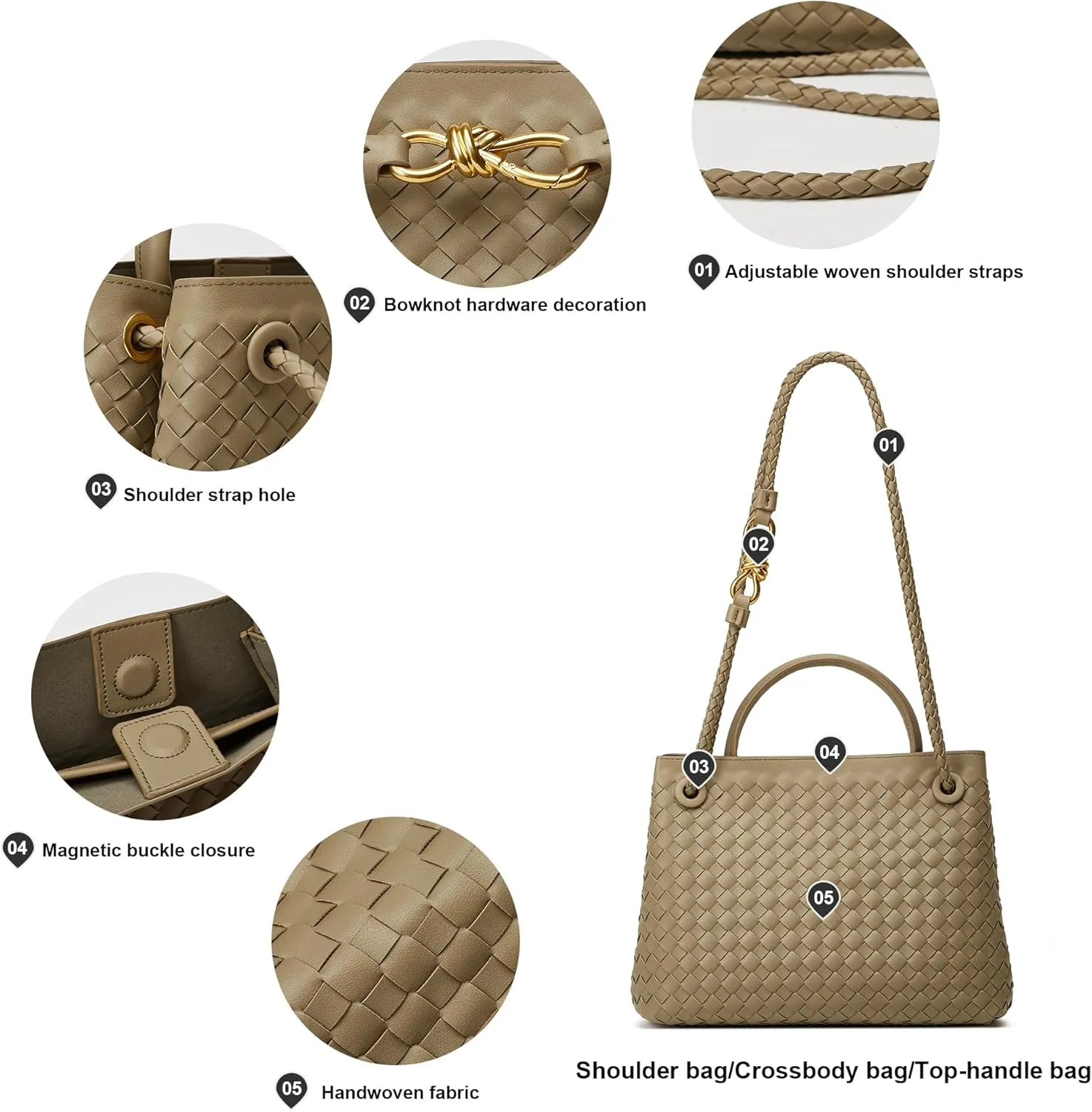 Woven Bag for Women Crossbody Handbag: Vegan Leather Small Tote Purse Trendy Shoulder Handbag Bowknot Satchel Purse