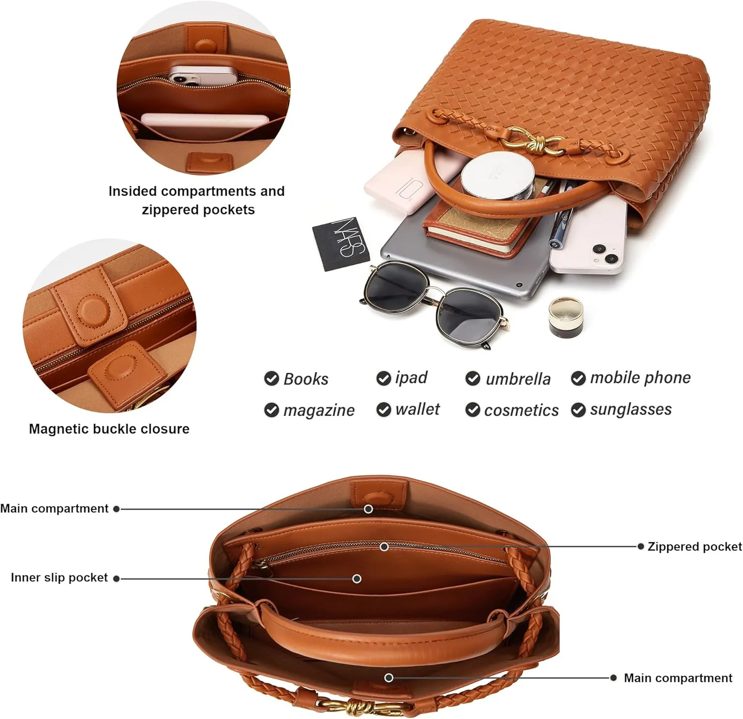 Woven Bag for Women Crossbody Handbag: Vegan Leather Small Tote Purse Trendy Shoulder Handbag Bowknot Satchel Purse