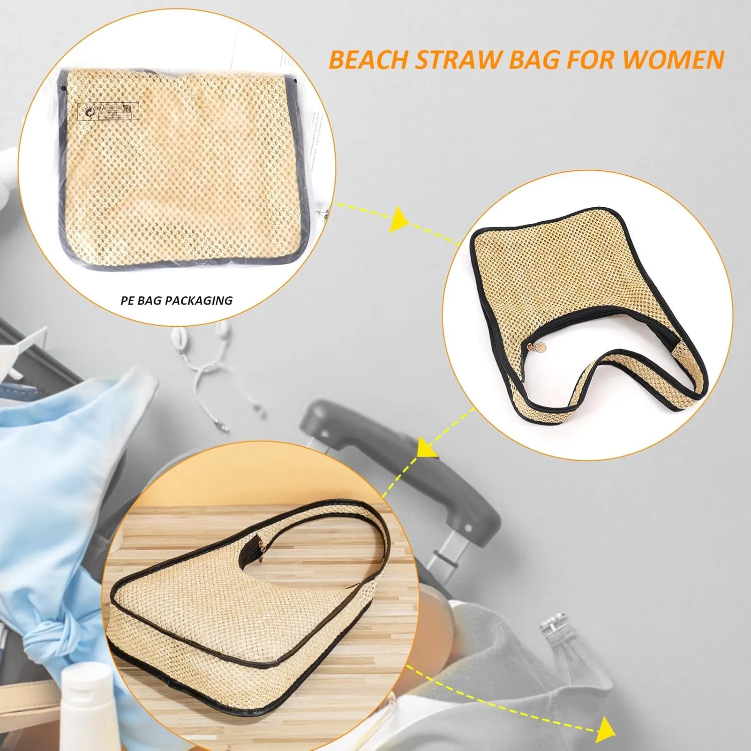 Woven Casual Tote Bags Shoulder Bag Small Beach Straw Bag for Women Hobo Handbags for daily use and Outdoor Vacation
