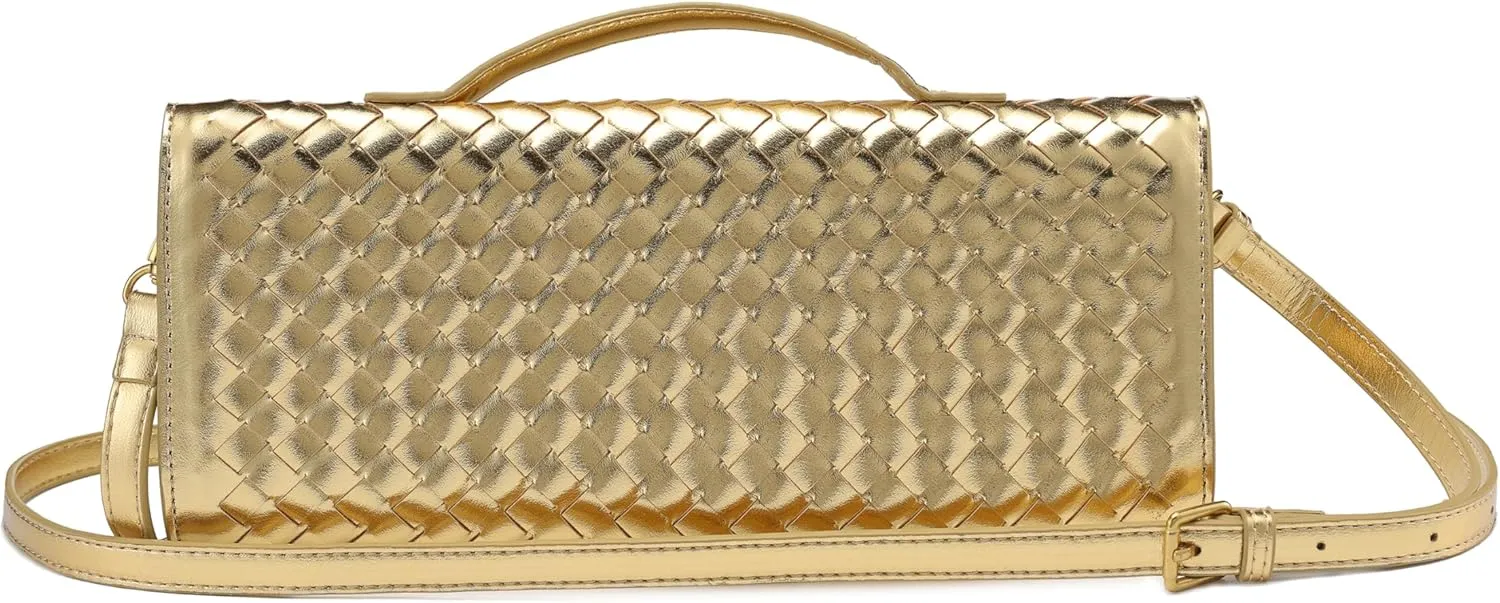 Woven Clutch Purses for Women, PU Leather Shoulder Crossbody Evening Bag Satchel Handbag for Formal, Wedding, Party