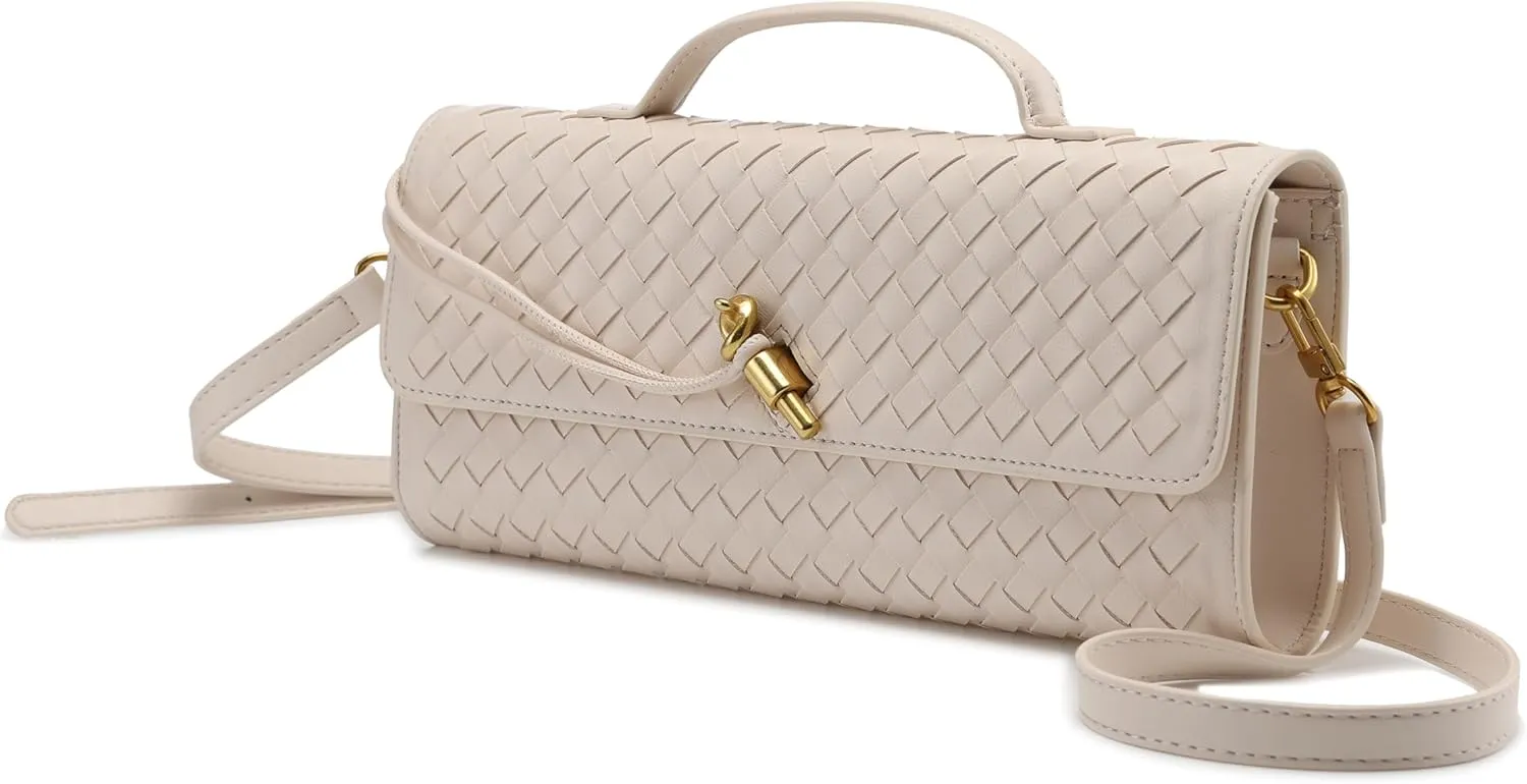 Woven Clutch Purses for Women, PU Leather Shoulder Crossbody Evening Bag Satchel Handbag for Formal, Wedding, Party