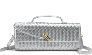 Woven Clutch Purses for Women, PU Leather Shoulder Crossbody Evening Bag Satchel Handbag for Formal, Wedding, Party