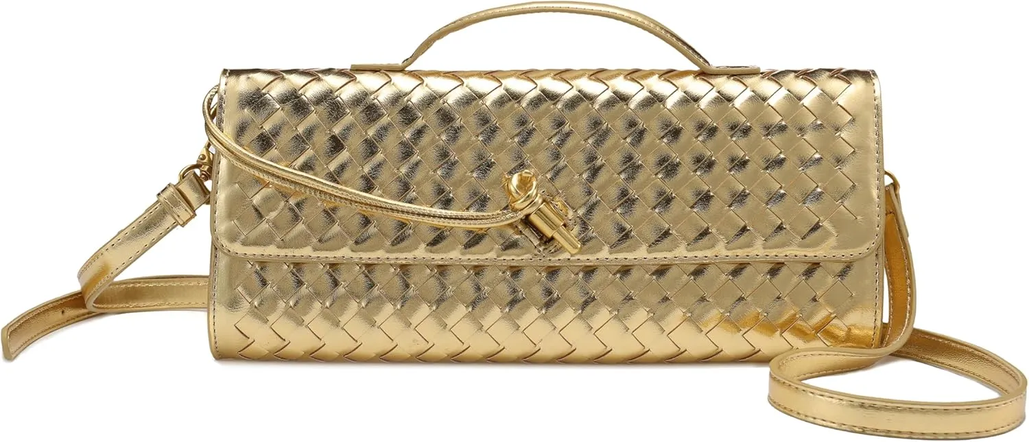 Woven Clutch Purses for Women, PU Leather Shoulder Crossbody Evening Bag Satchel Handbag for Formal, Wedding, Party