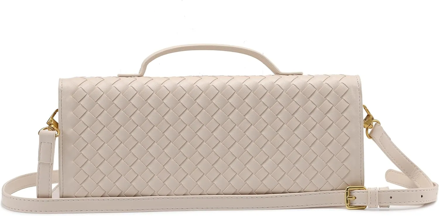 Woven Clutch Purses for Women, PU Leather Shoulder Crossbody Evening Bag Satchel Handbag for Formal, Wedding, Party