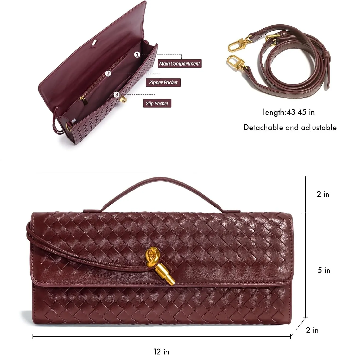 Woven Clutch Purses for Women, PU Leather Shoulder Crossbody Evening Bag Satchel Handbag for Formal, Wedding, Party