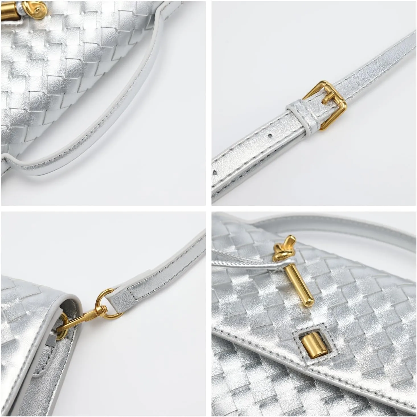 Woven Clutch Purses for Women, PU Leather Shoulder Crossbody Evening Bag Satchel Handbag for Formal, Wedding, Party