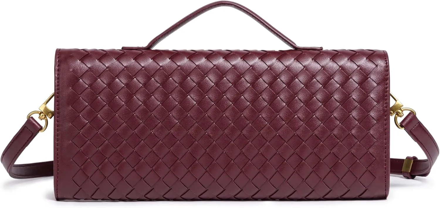 Woven Clutch Purses for Women, PU Leather Shoulder Crossbody Evening Bag Satchel Handbag for Formal, Wedding, Party
