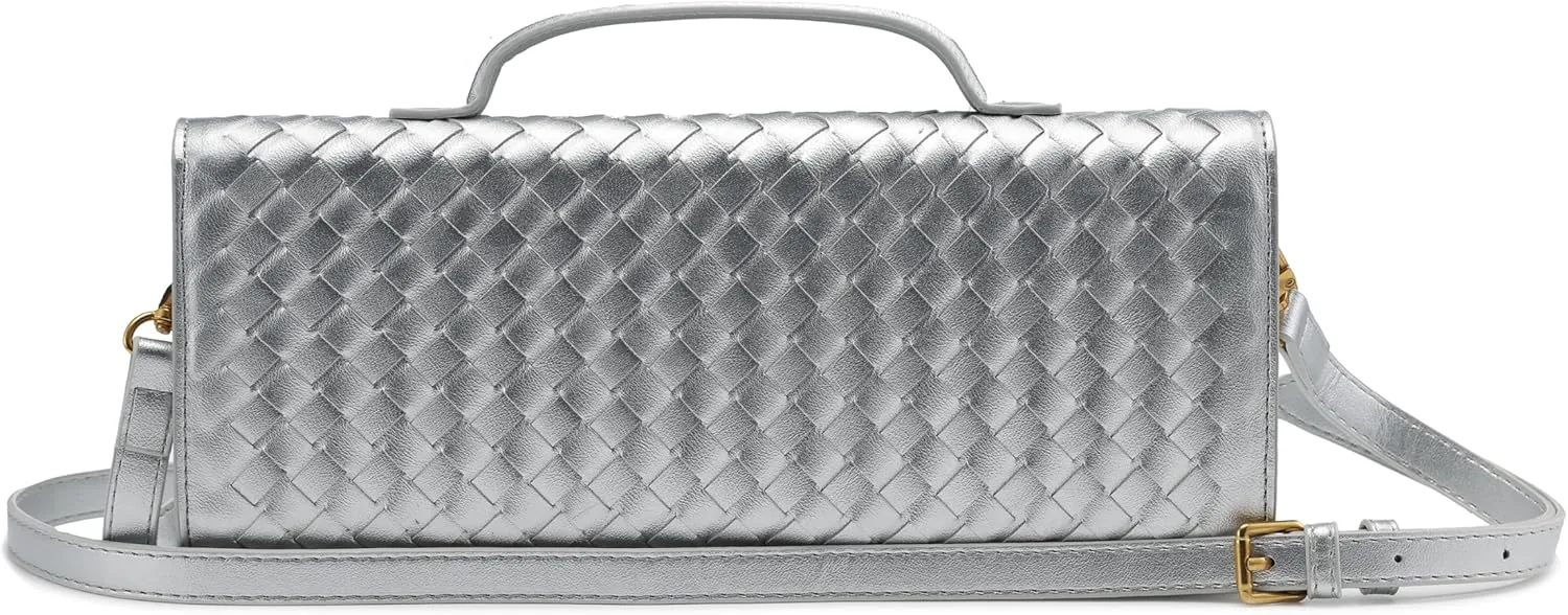 Woven Clutch Purses for Women, PU Leather Shoulder Crossbody Evening Bag Satchel Handbag for Formal, Wedding, Party