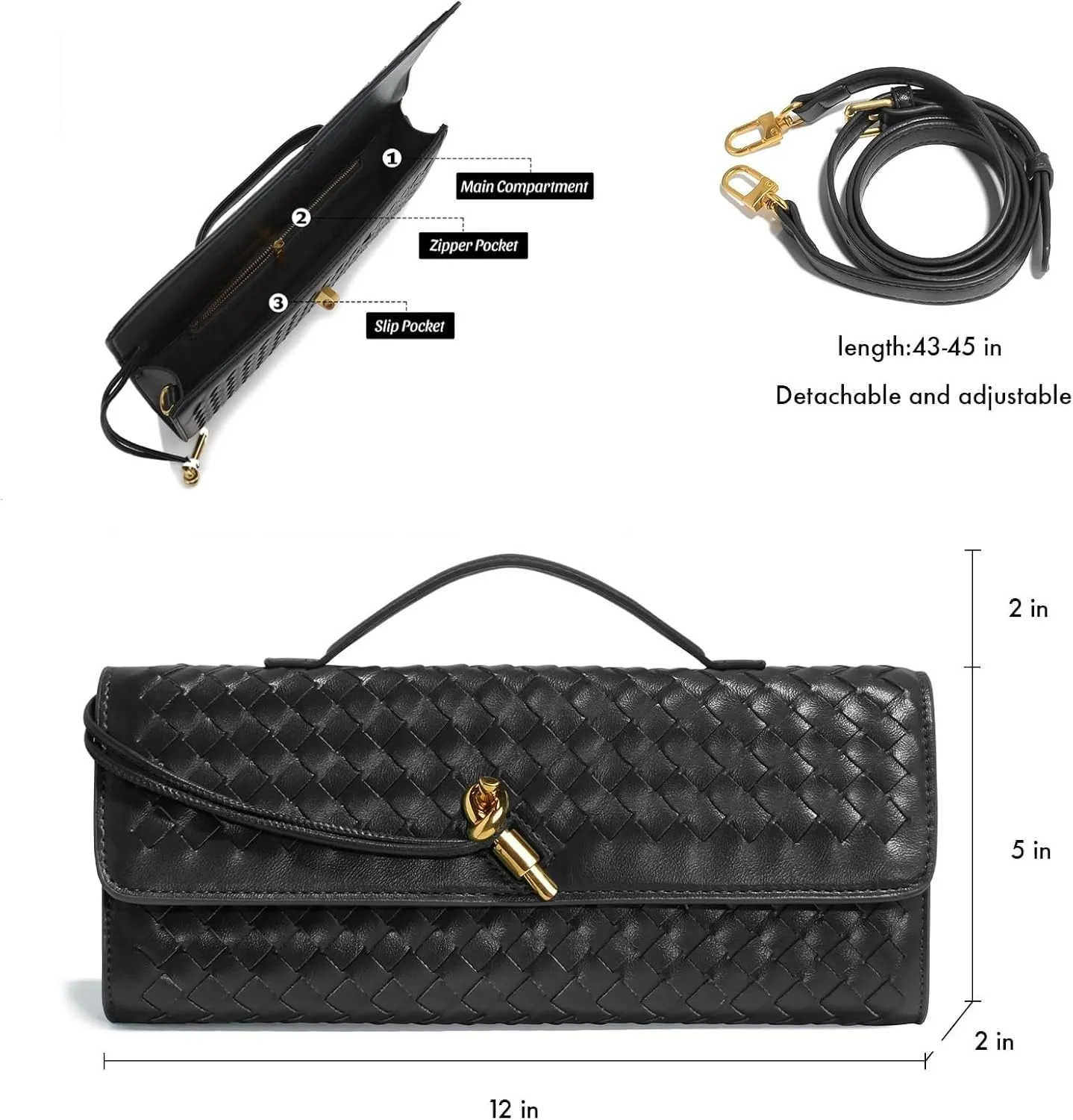 Woven Clutch Purses for Women, PU Leather Shoulder Crossbody Evening Bag Satchel Handbag for Formal, Wedding, Party