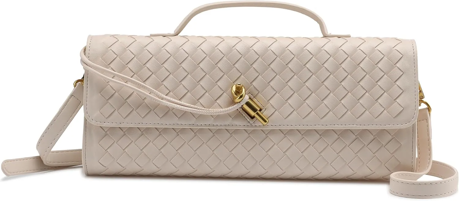 Woven Clutch Purses for Women, PU Leather Shoulder Crossbody Evening Bag Satchel Handbag for Formal, Wedding, Party